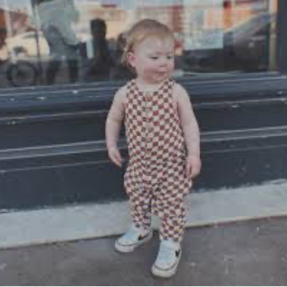 Rylee + Cru - Linen Jumpsuit - Camel Checkered Toddler Jumpsuit